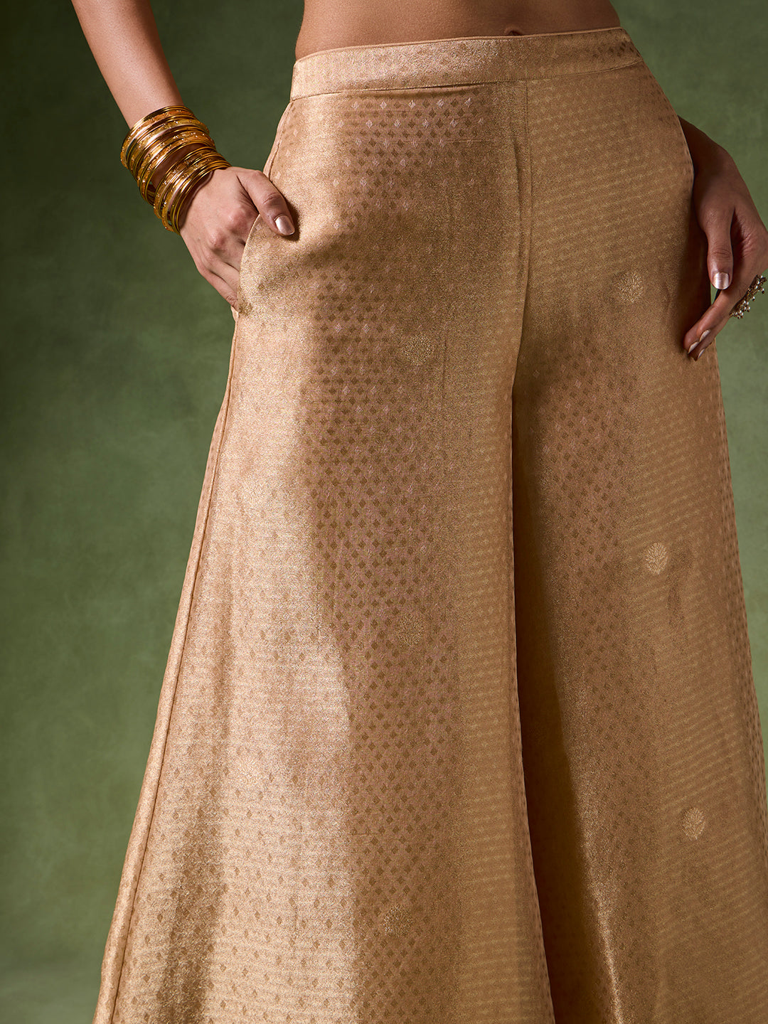 Printed Wide-Leg Palazzo – Gold