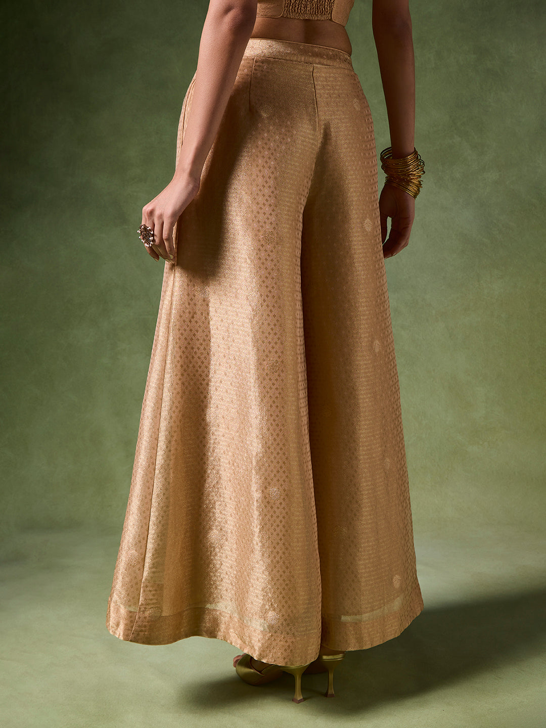 Printed Wide-Leg Palazzo – Gold