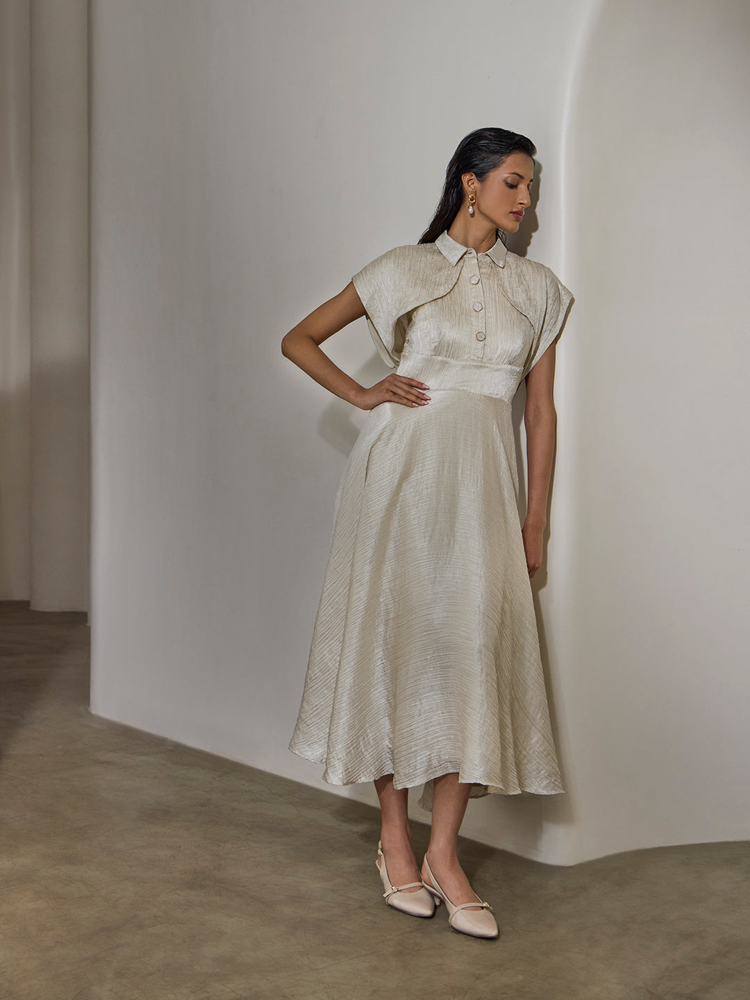 Buy Textured Shirt Dress - Ivory from Samoh