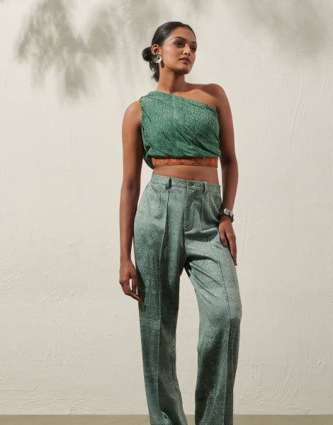 One-Shoulder Blouse and Straight-Fit Trousers