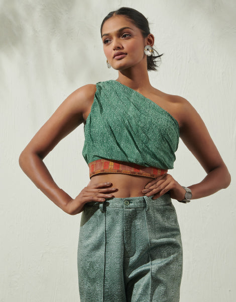 One-Shoulder Blouse and Straight-Fit Trousers