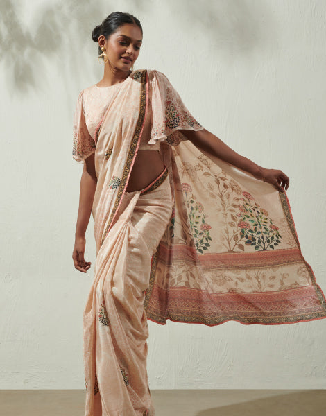 Floral Printed Saree with Stitched Blouse