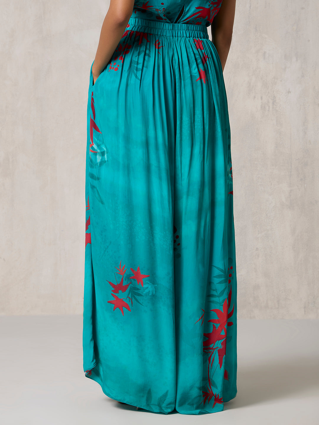Printed Wide-Leg Palazzos - Teal