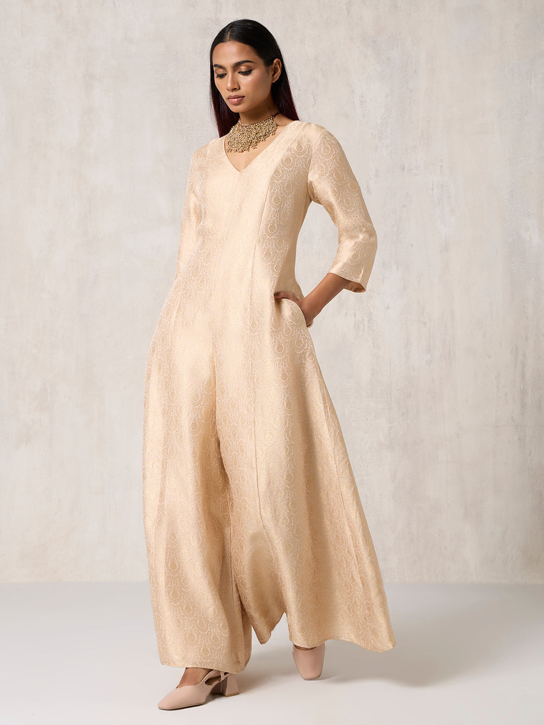 Brocade Jumpsuit - Beige