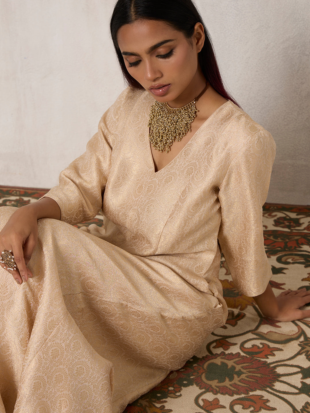 Brocade Jumpsuit - Beige