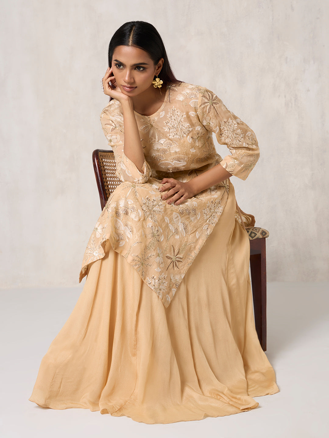 Kurta and Dress Set - Beige