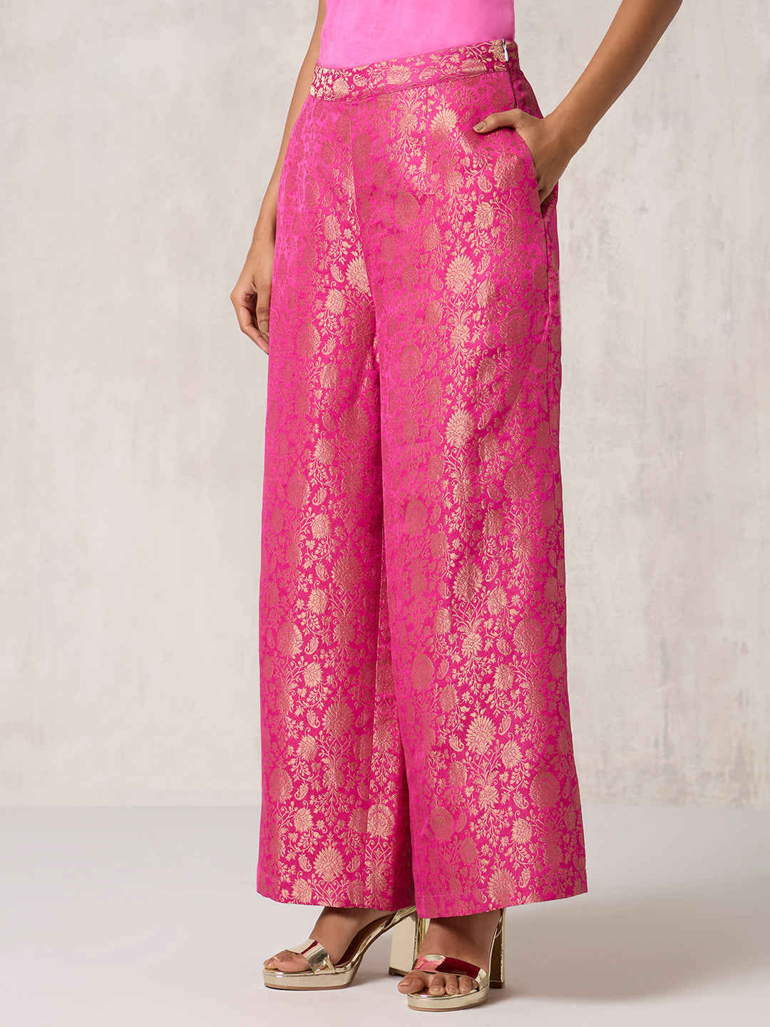 Brocade Wide-Leg Pants - Pink