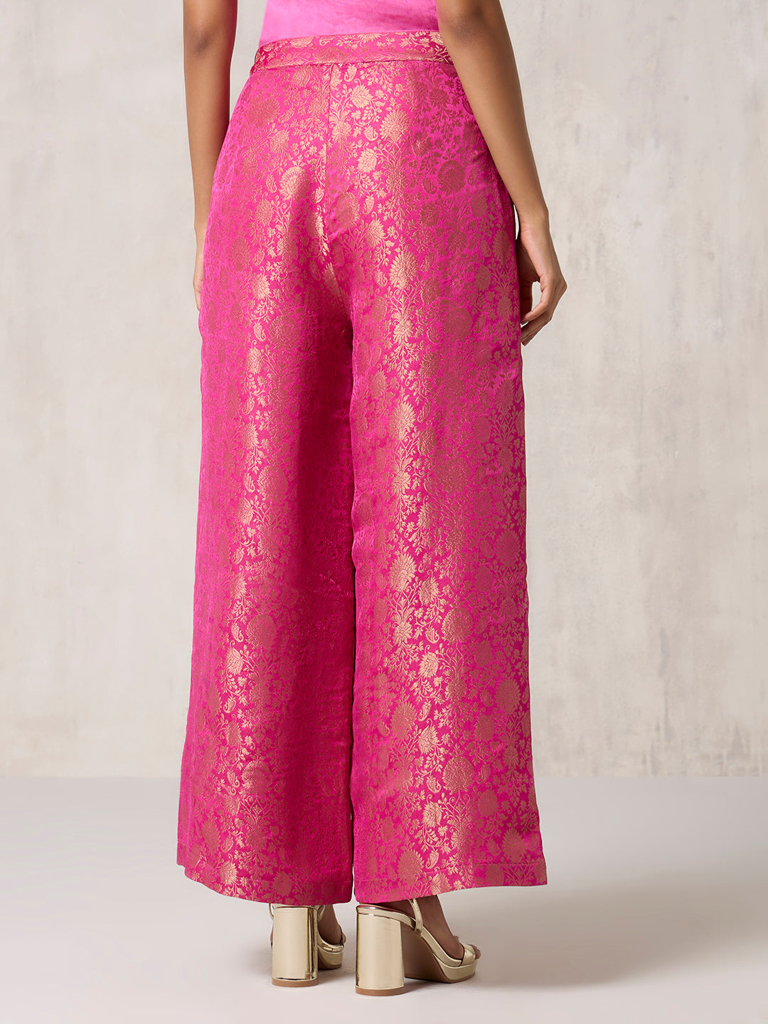 Brocade Wide-Leg Pants - Pink