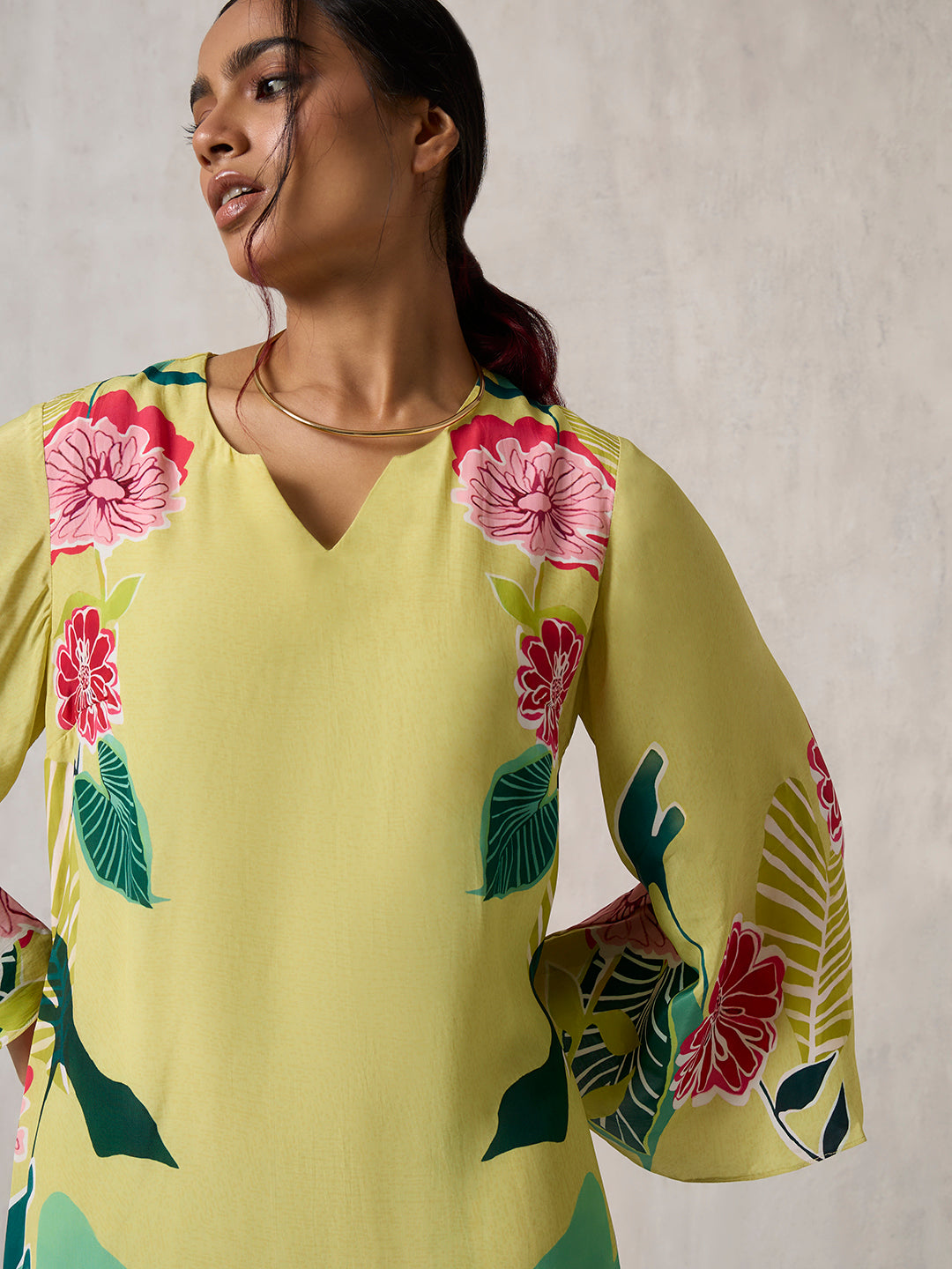 Floral Printed Short Dress - Lime