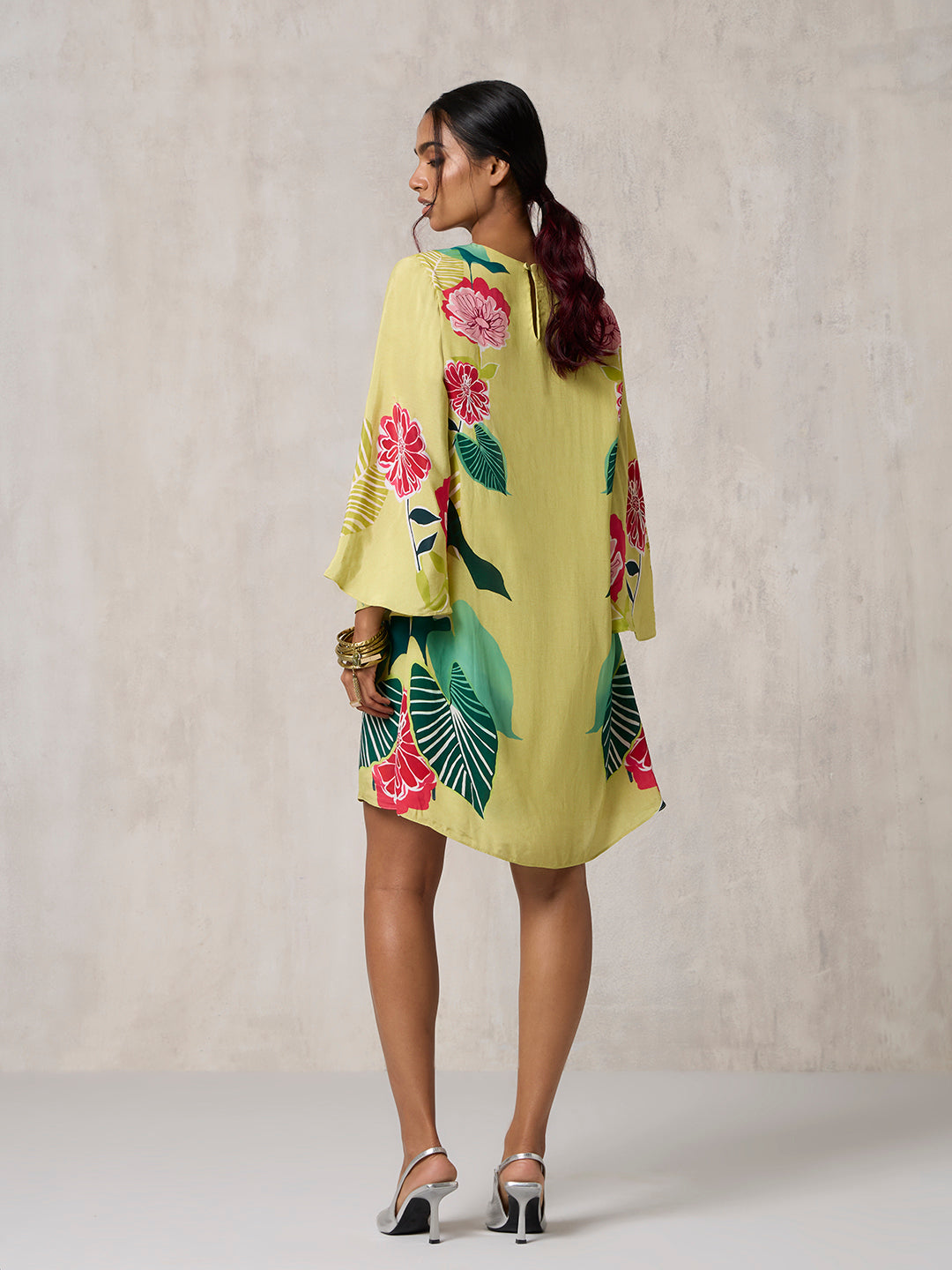 Floral Printed Short Dress - Lime