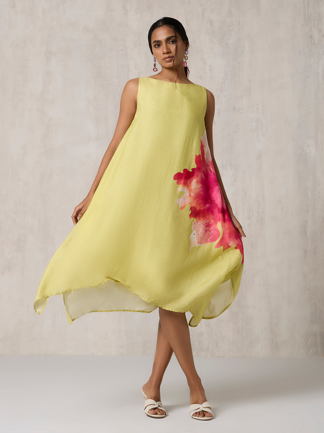Floral Design Dress - Lime