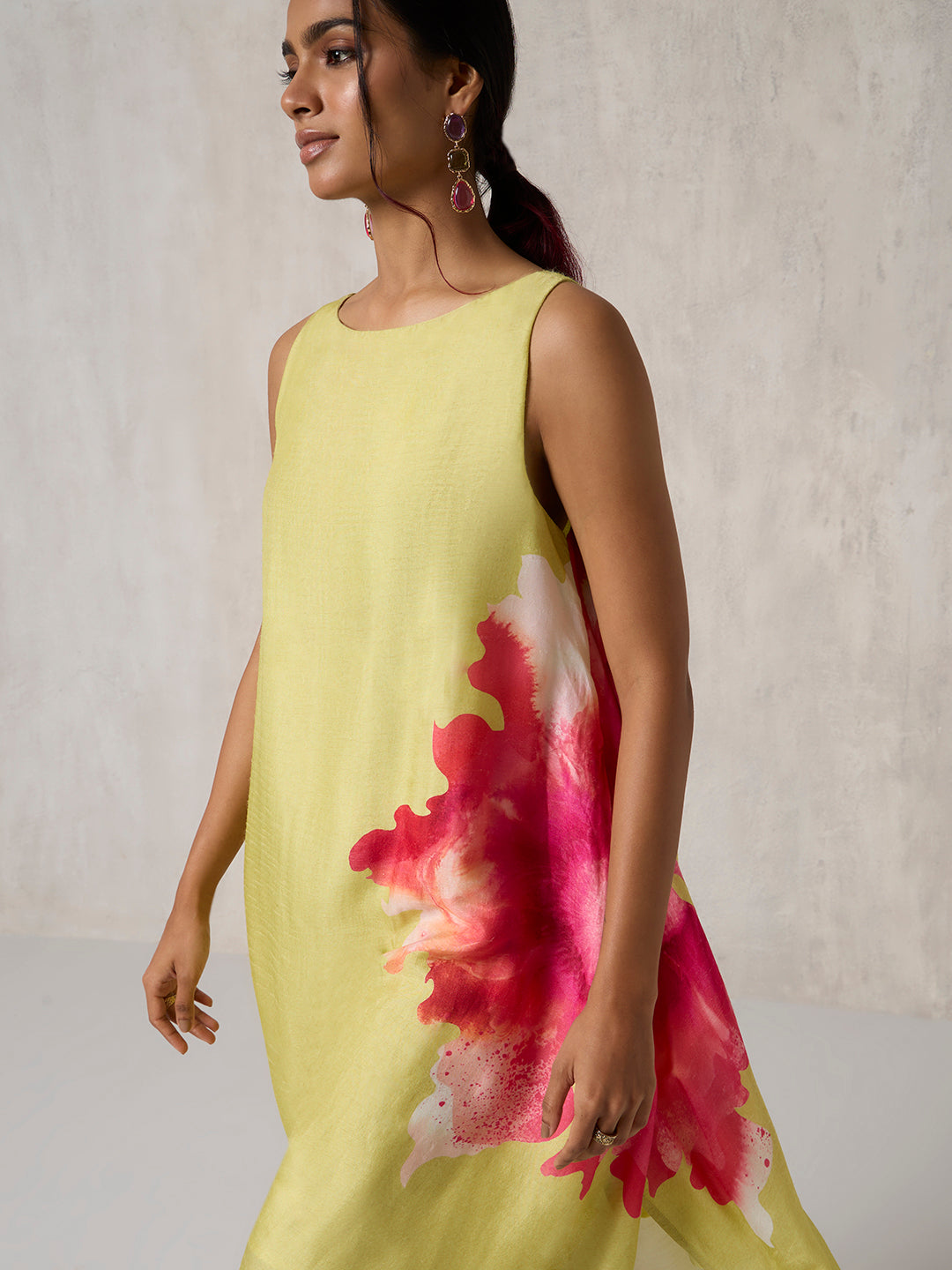 Floral Design Dress - Lime