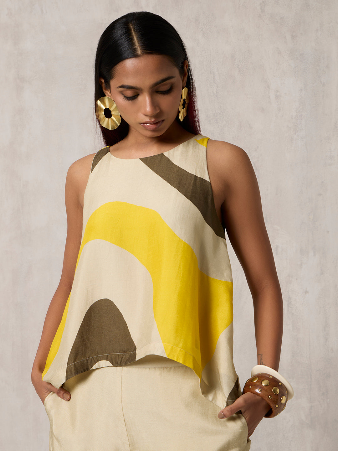 Abstract Printed Top - Ivory