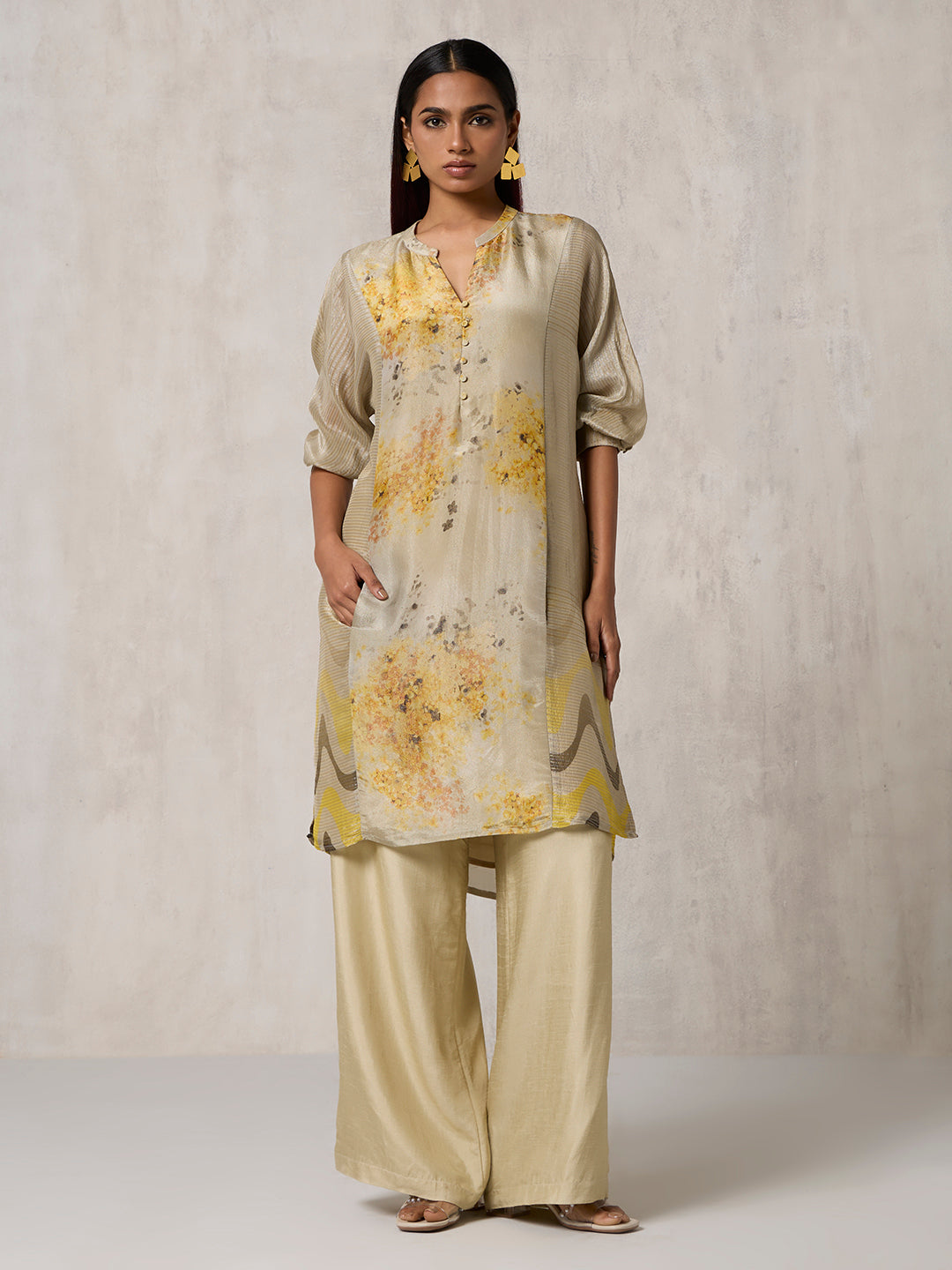 Abstract Printed Kurta - Beige