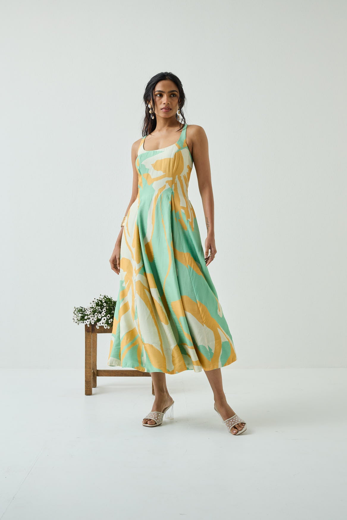 Abstract Pattern Dress - Green