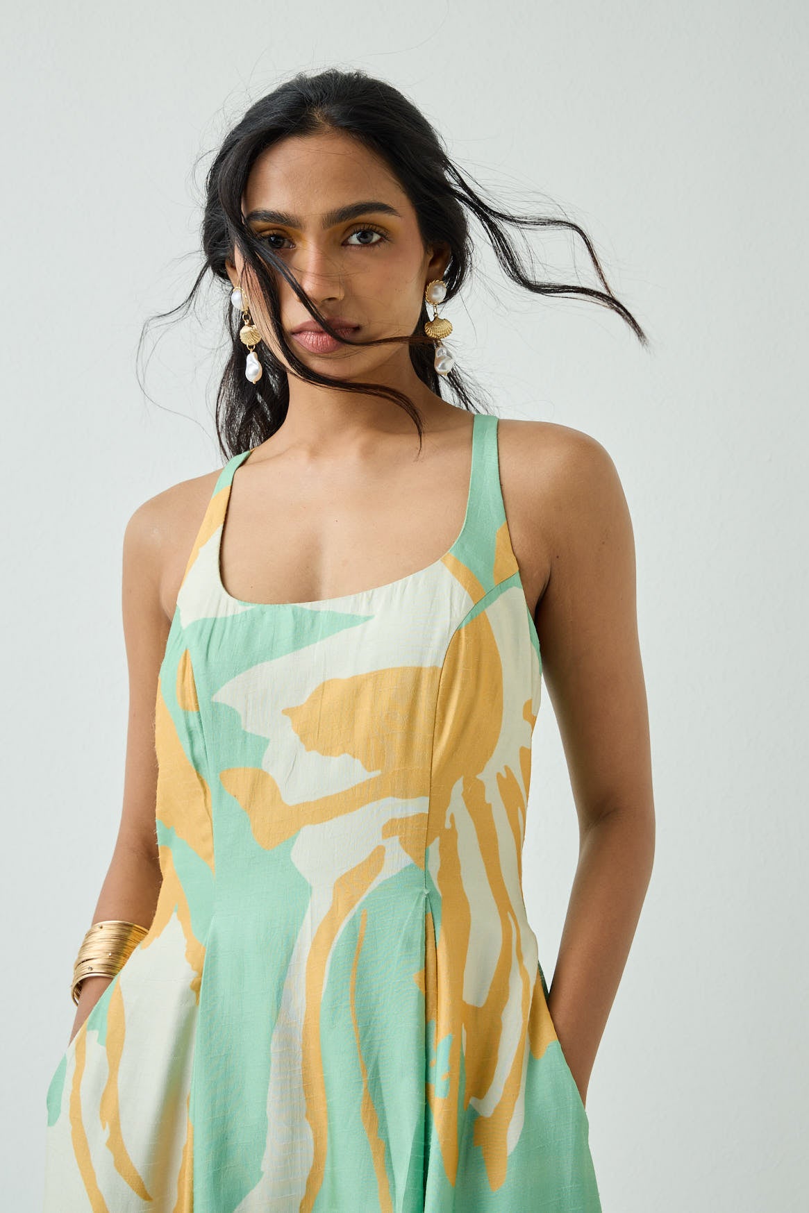 Abstract Pattern Dress - Green