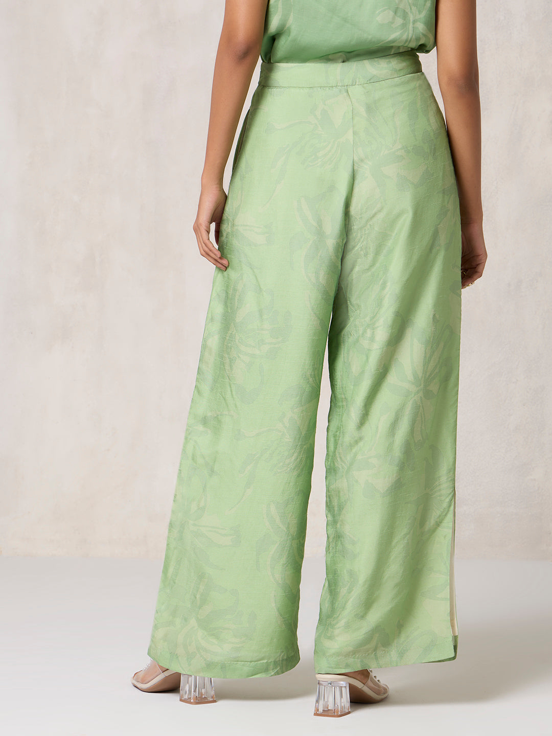 Wide-Leg Printed Trousers - Green