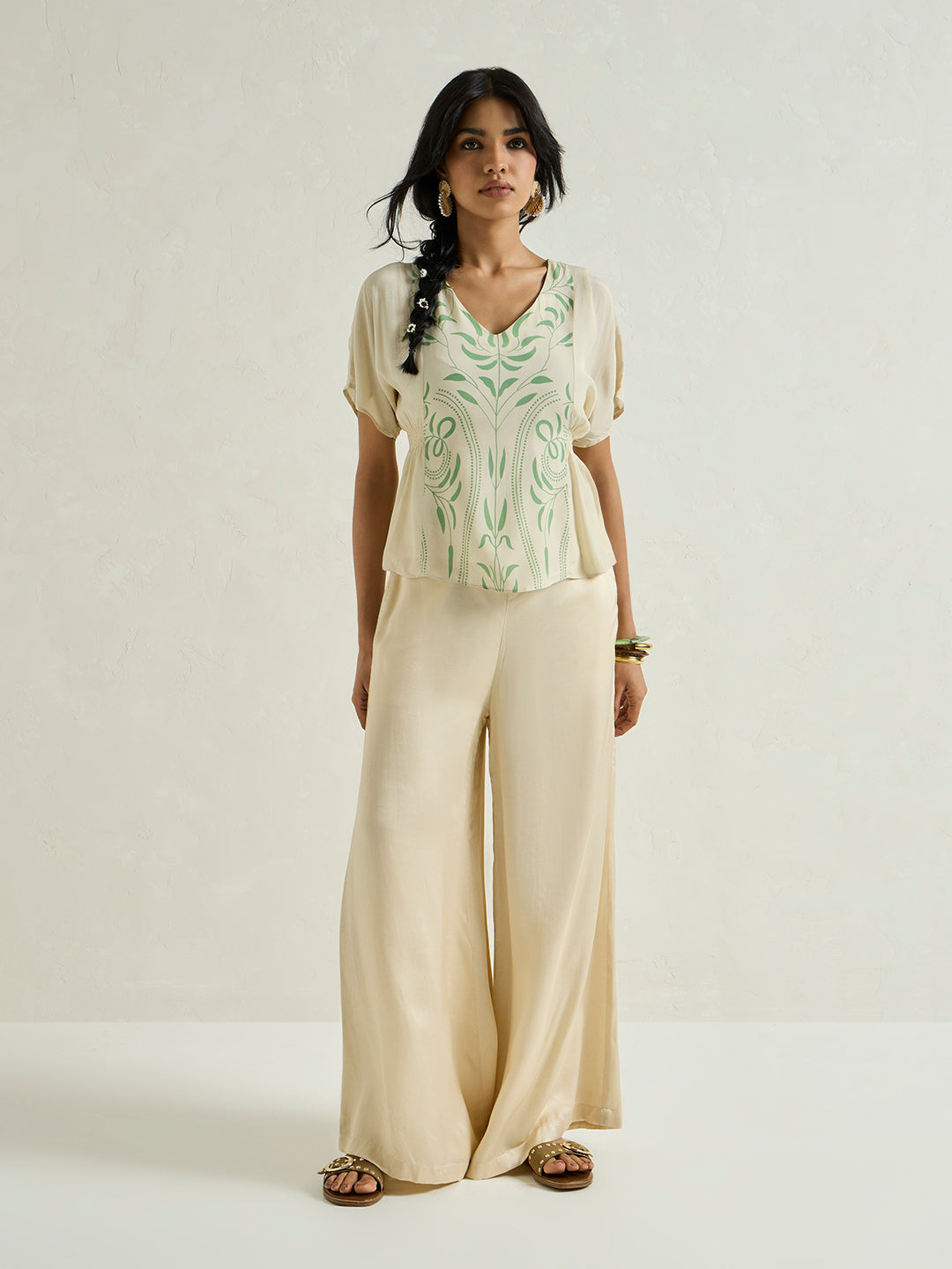 Botanical Pattern Top - Off-White