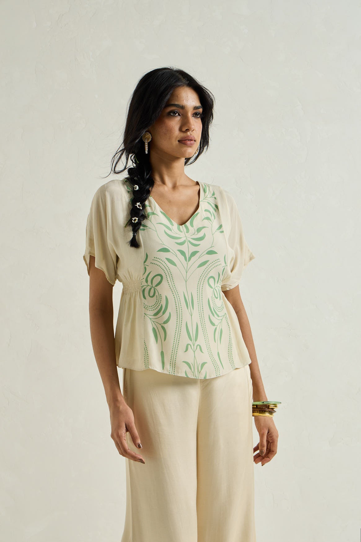 Botanical Pattern Top - Off-White