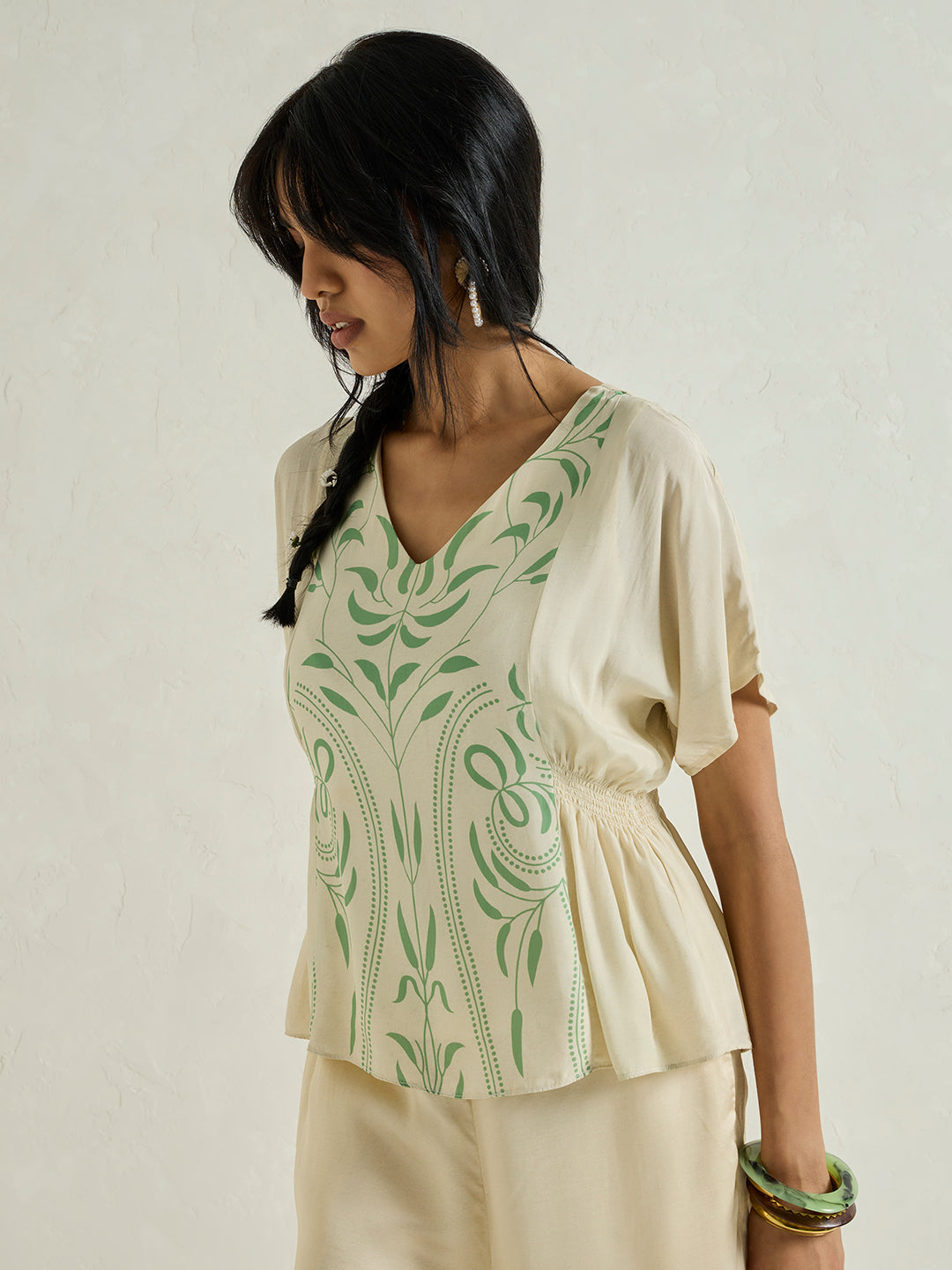 Botanical Pattern Top - Off-White