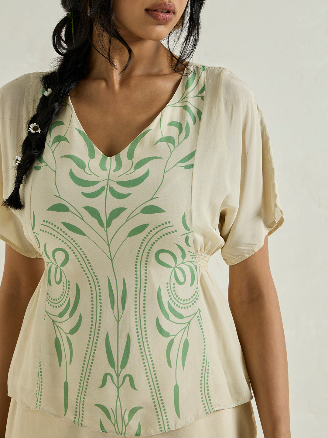Botanical Pattern Top - Off-White