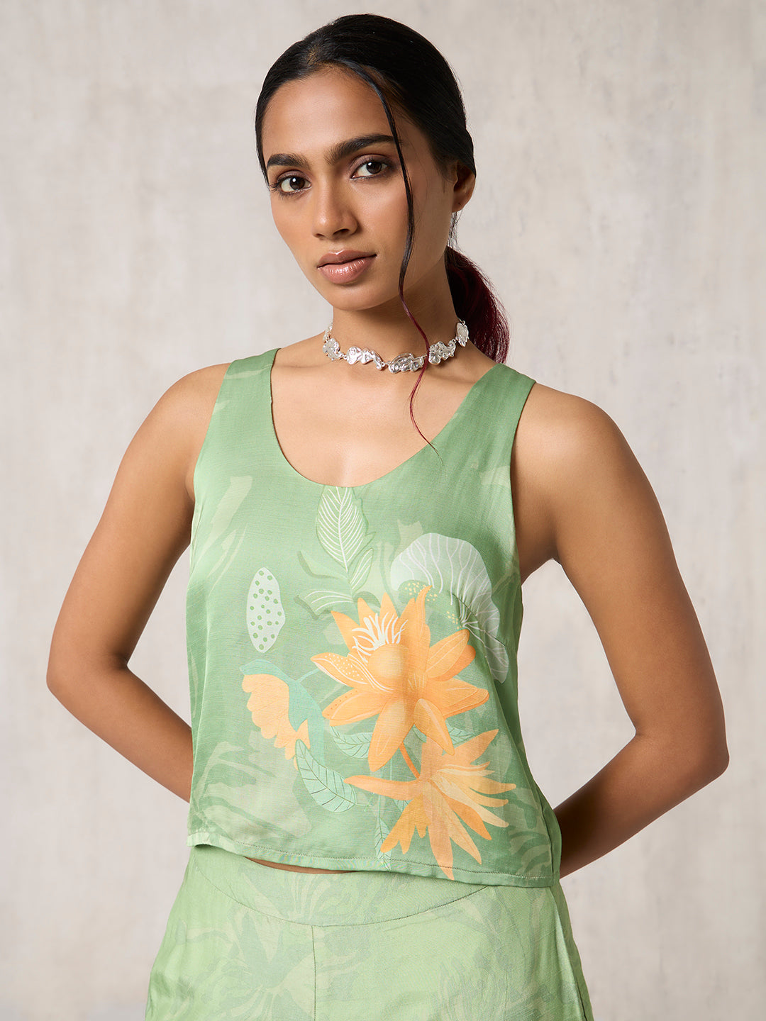 Floral Printed Crop Top - Green
