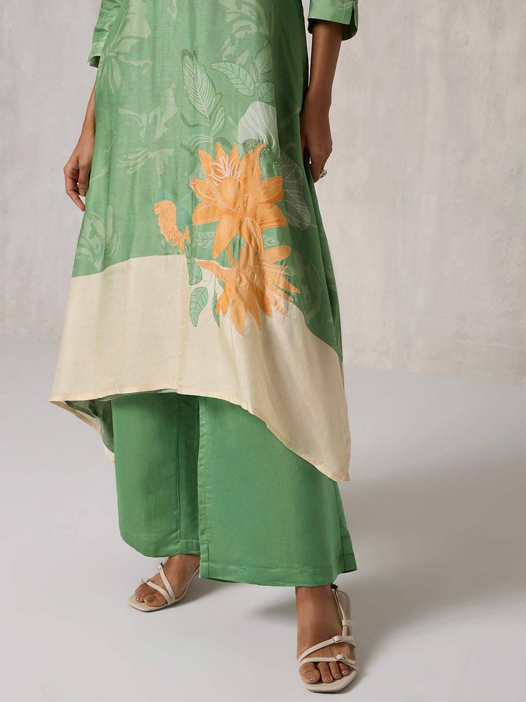 Floral Printed A-Line Kurta - Green