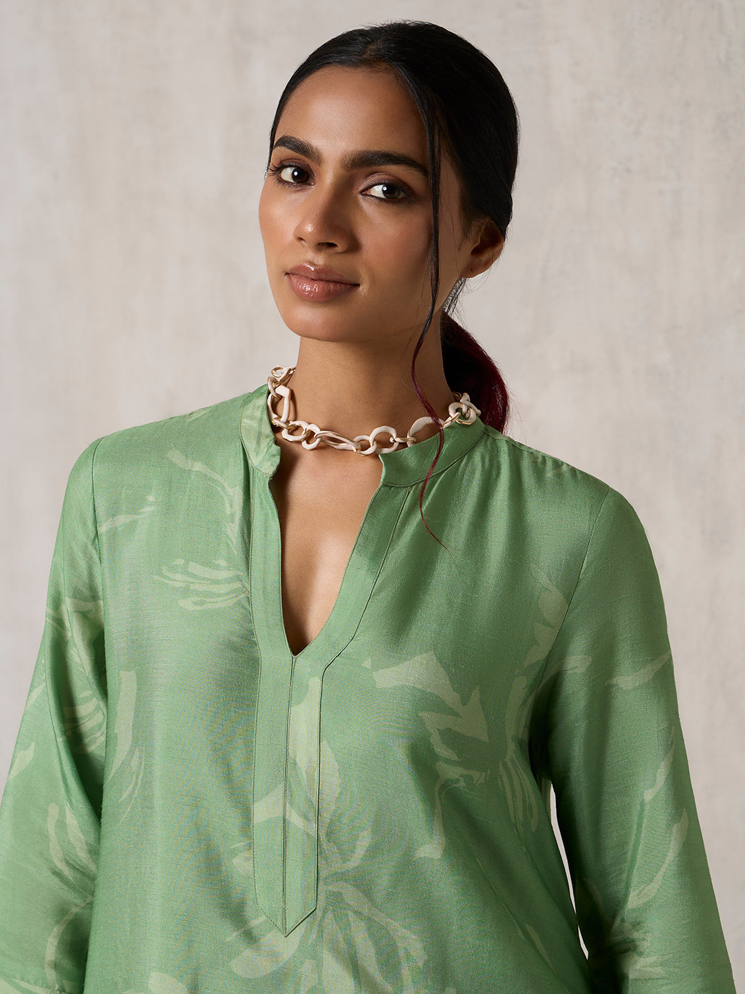 Floral Printed A-Line Kurta - Green