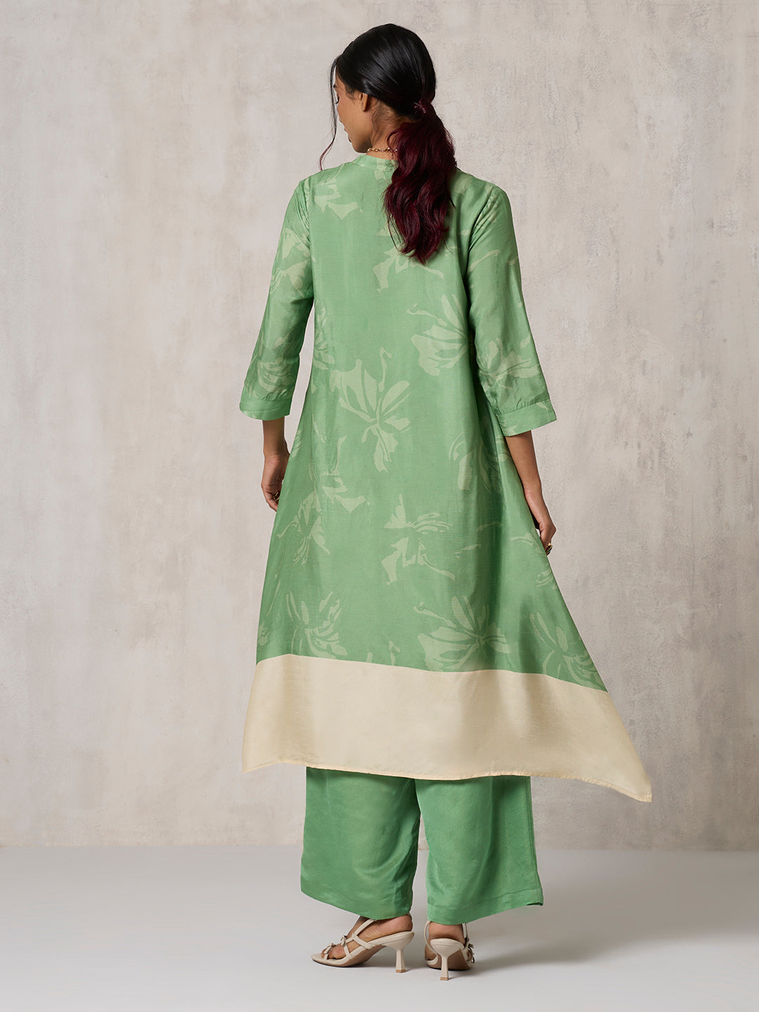 Floral Printed A-Line Kurta - Green