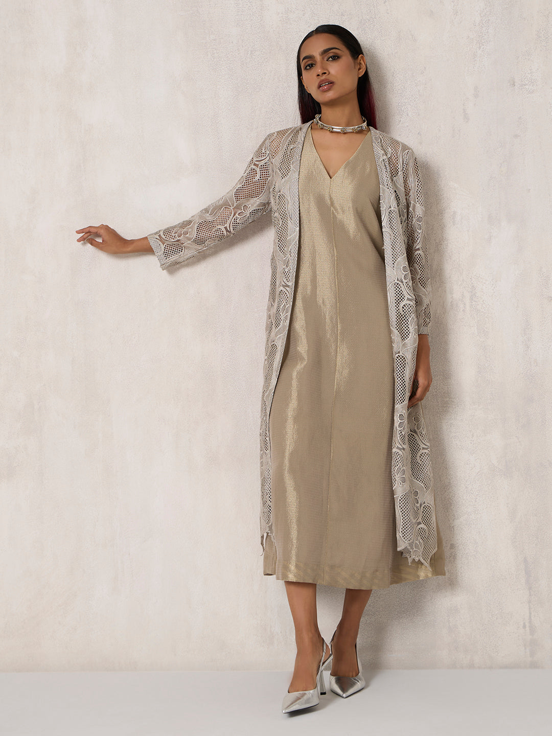 Lace Dress with Jacket - Grey