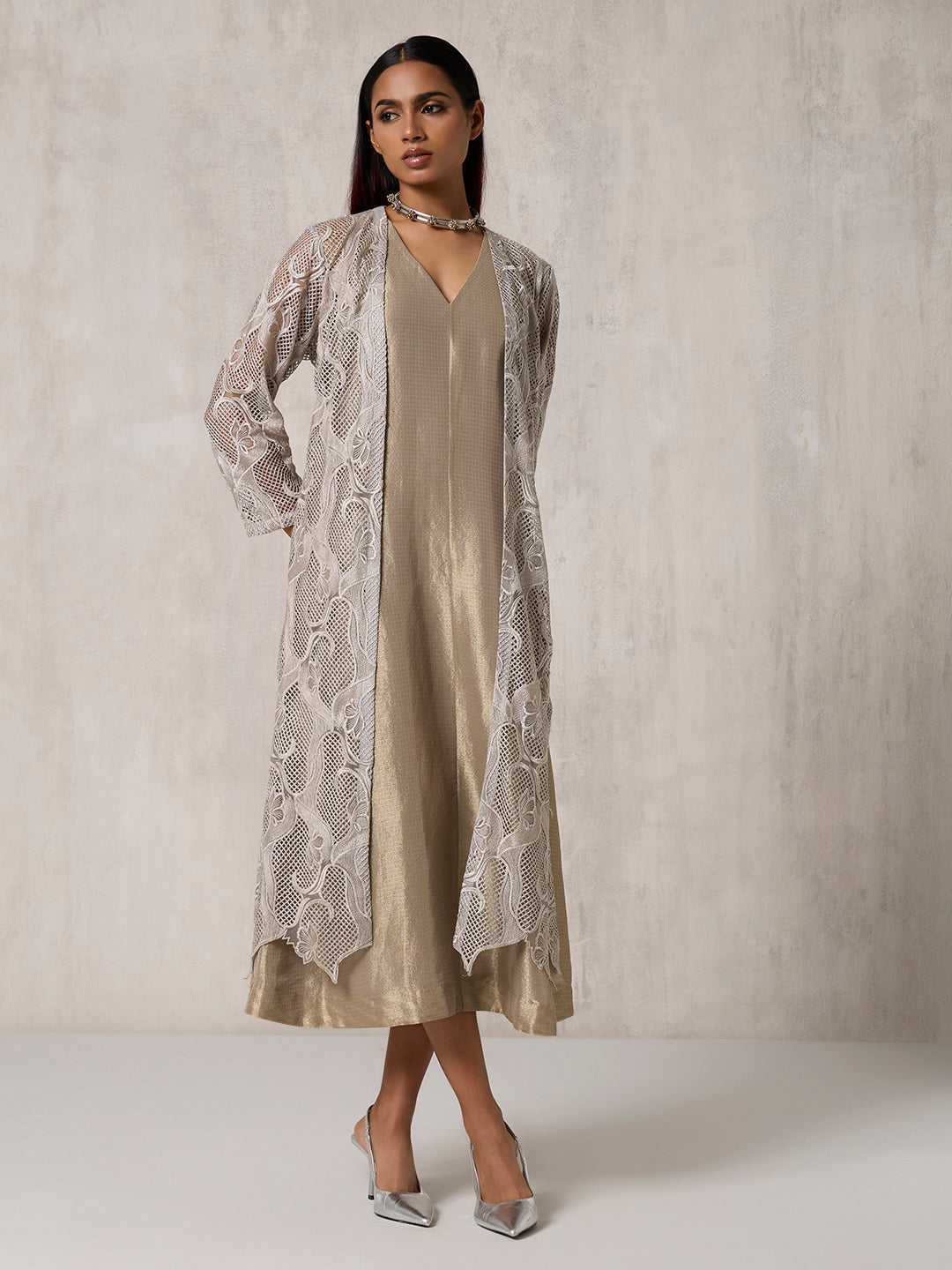 Lace Dress with Jacket - Grey