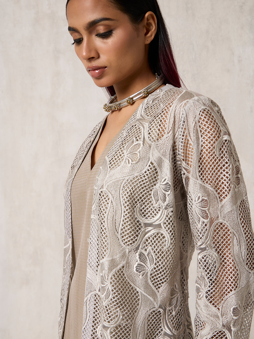 Lace Dress with Jacket - Grey