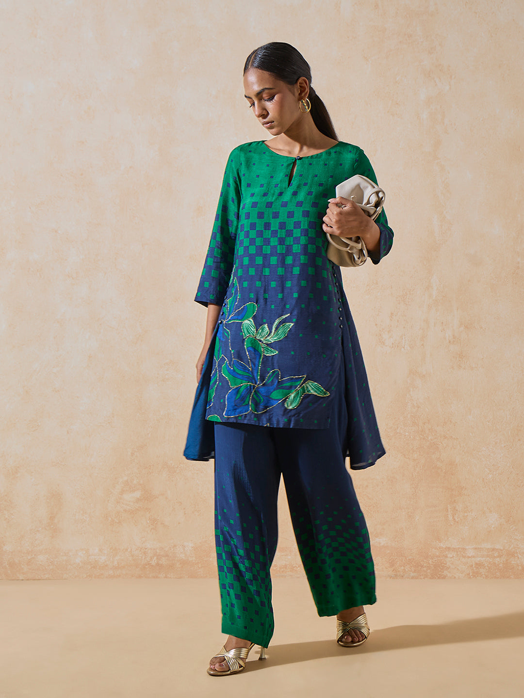 Printed A-Line Kurta - Blue