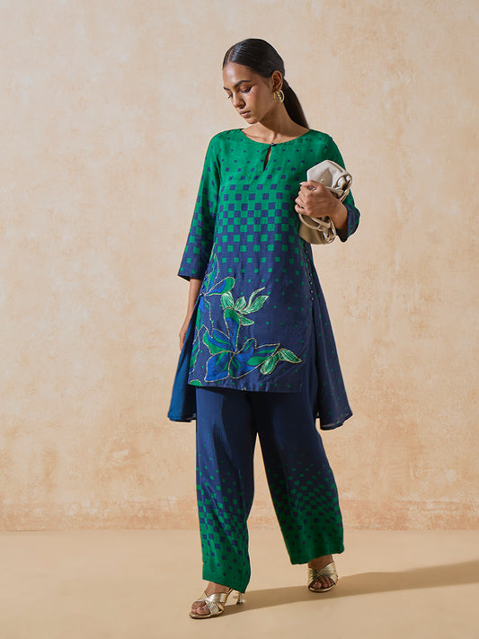 Printed A-Line Kurta - Blue