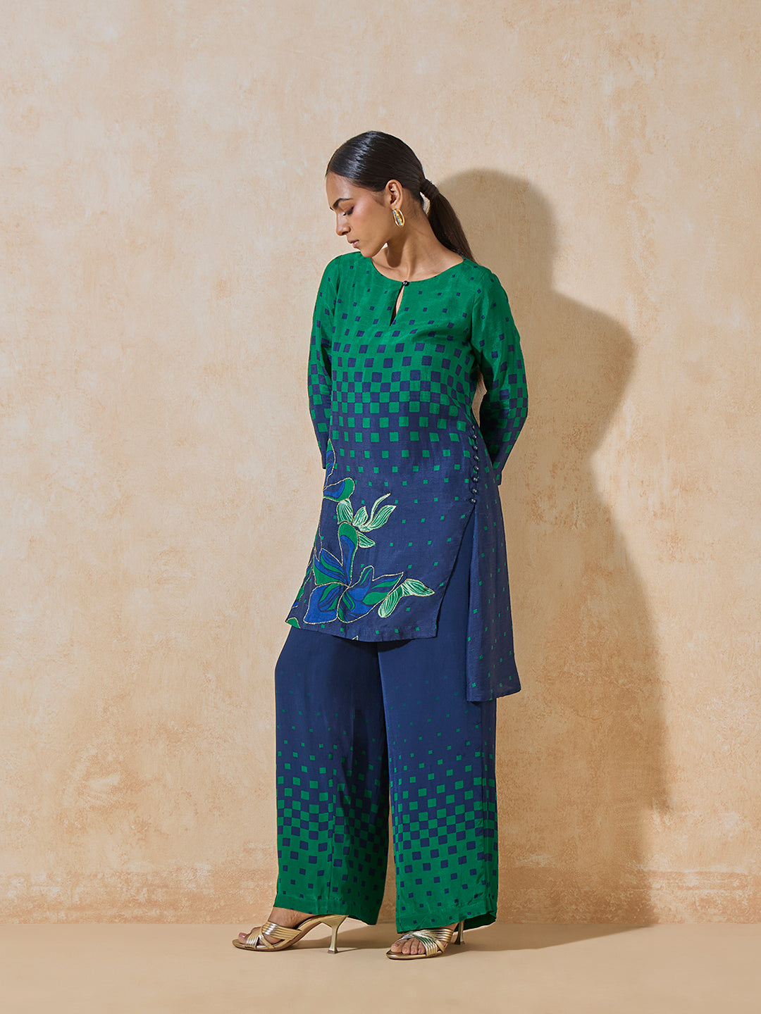 Printed A-Line Kurta - Blue