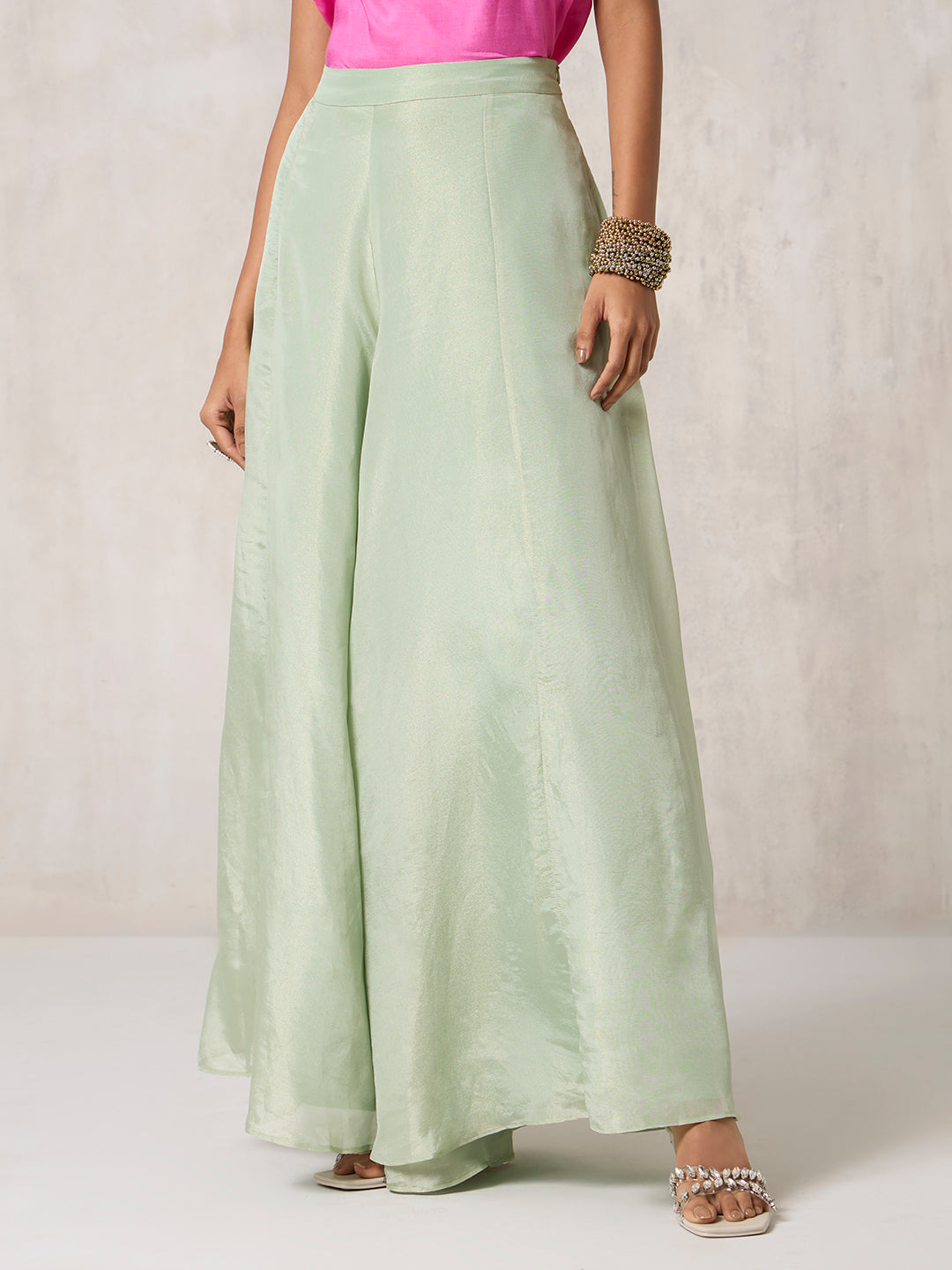 Solid Wide-Leg Palazzos - Green
