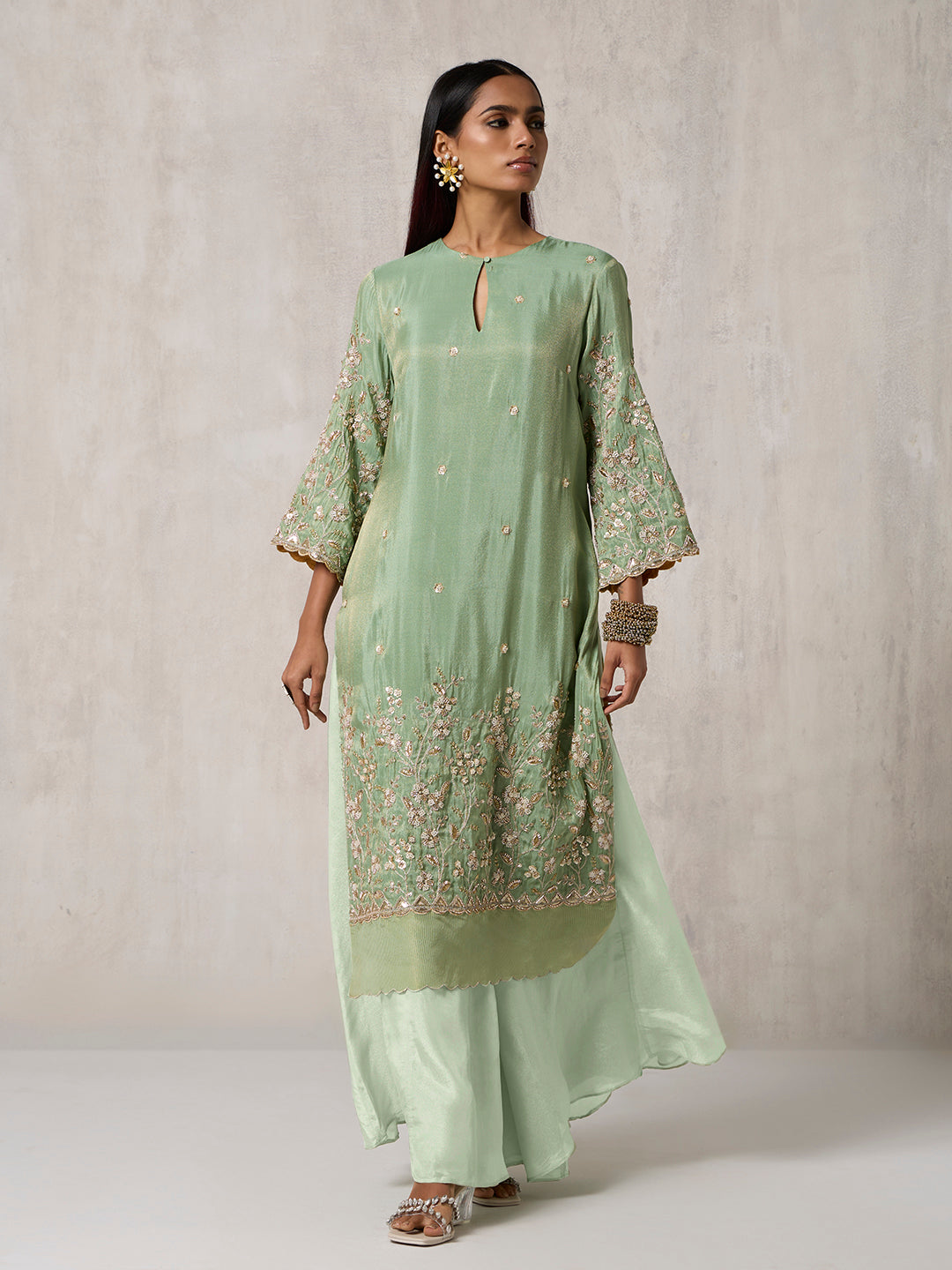 Solid Wide-Leg Palazzos - Green