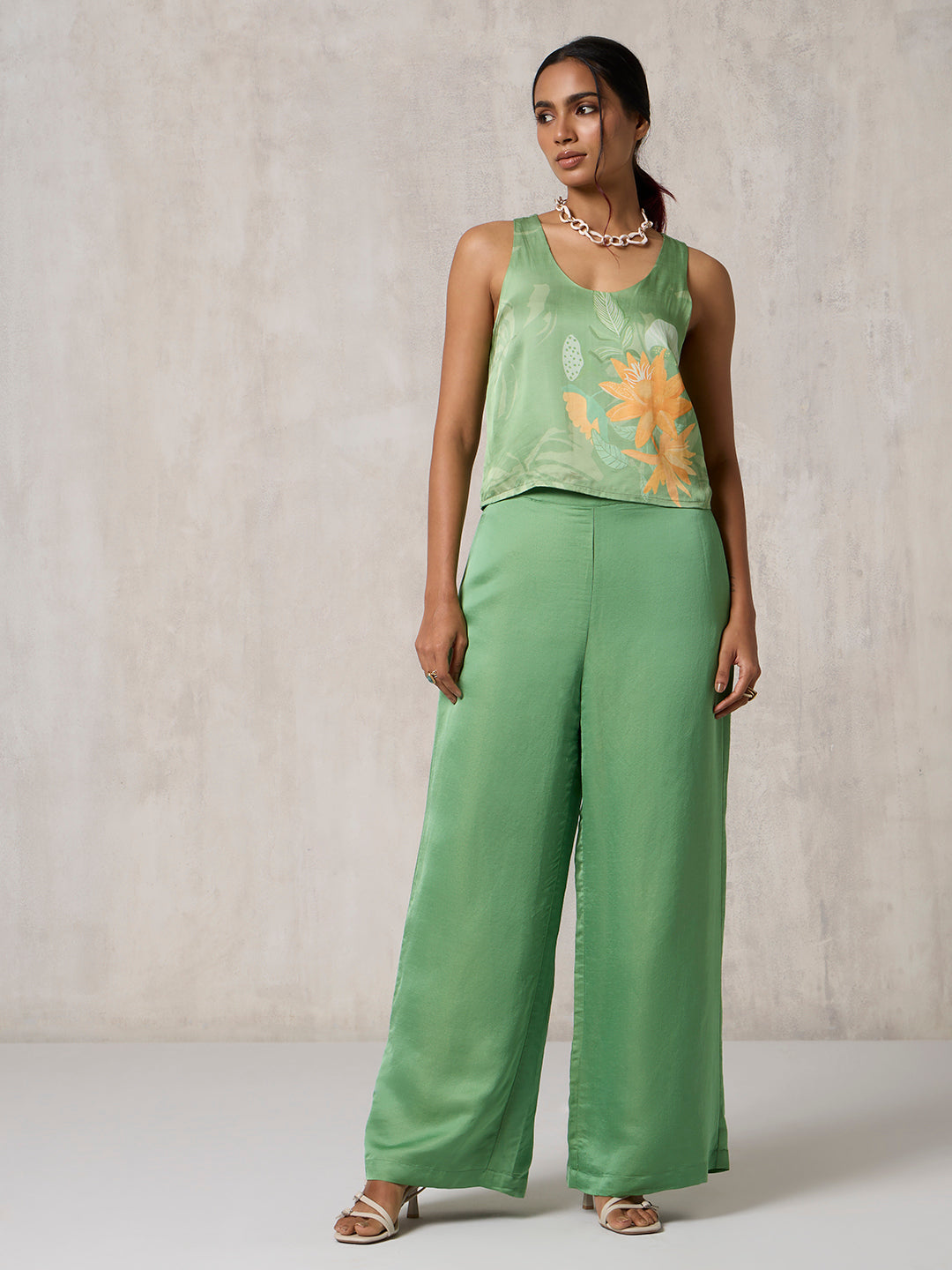 Solid Staright Leg Pants - Green