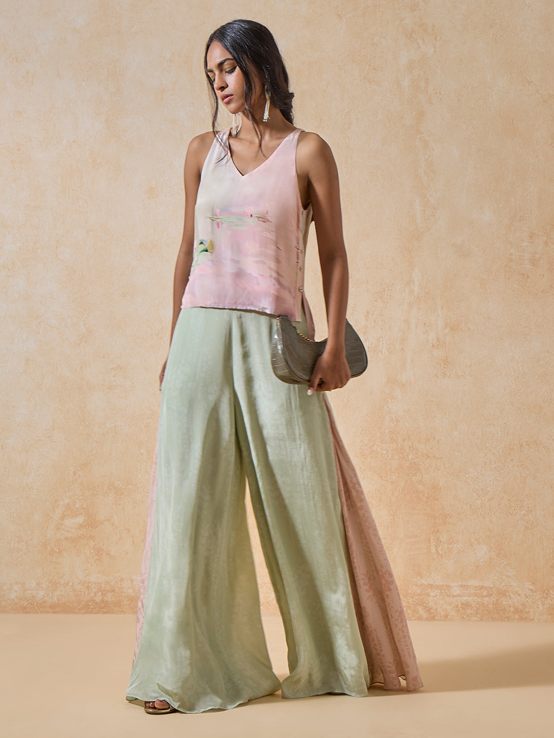 Printed Satin Top - Pink