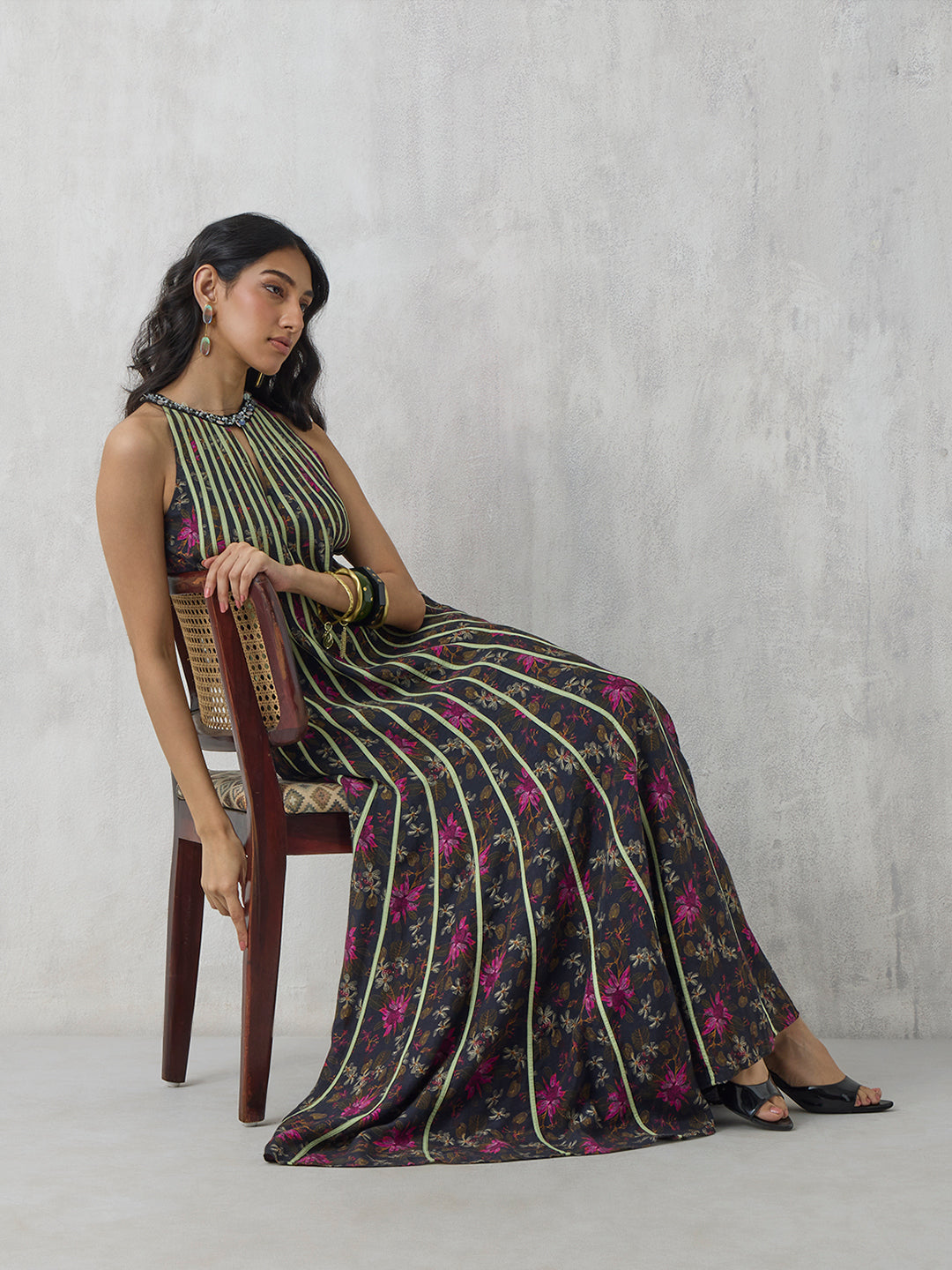 Printed Long Dress - Black