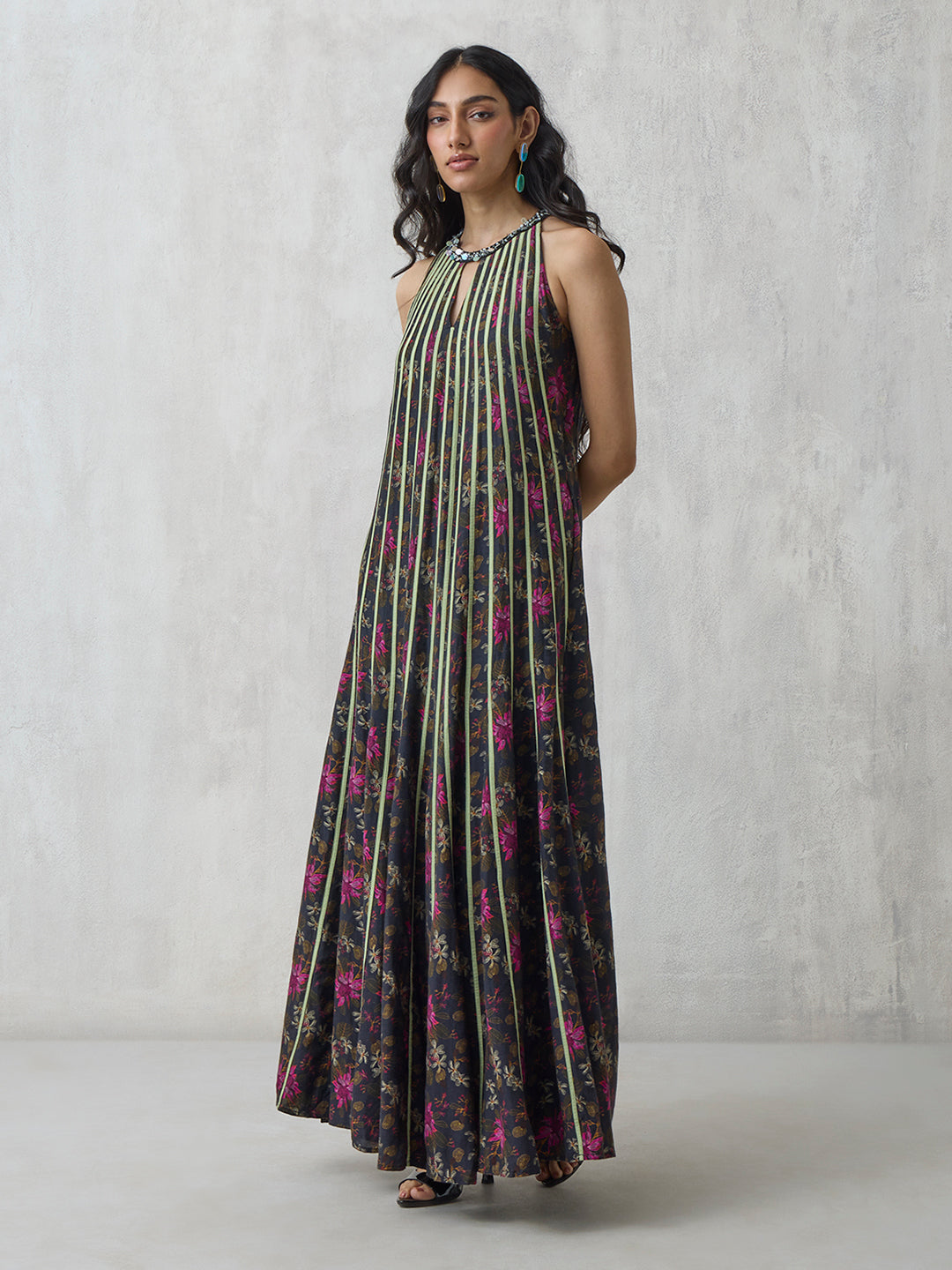 Printed Long Dress - Black