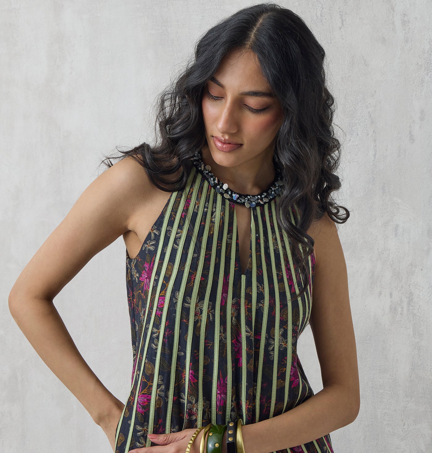 Printed Long Dress - Black