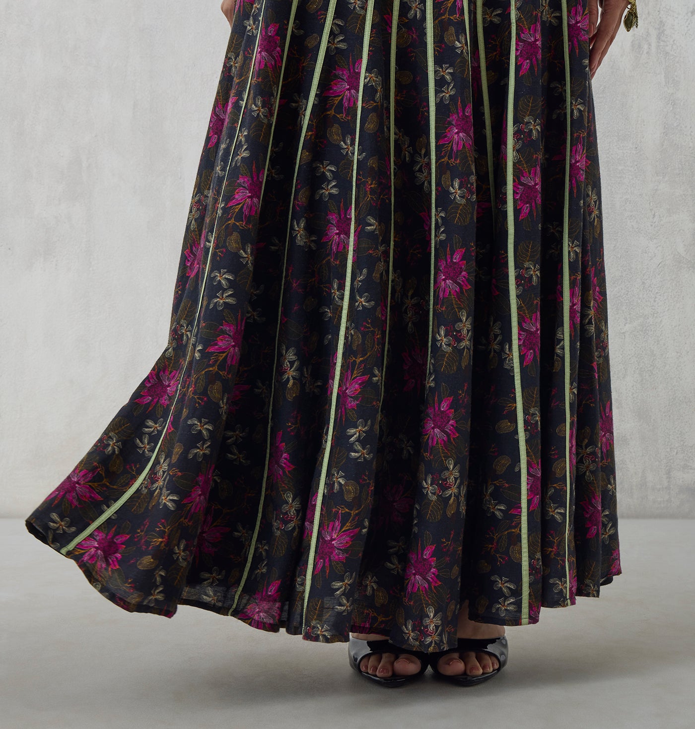 Printed Long Dress - Black