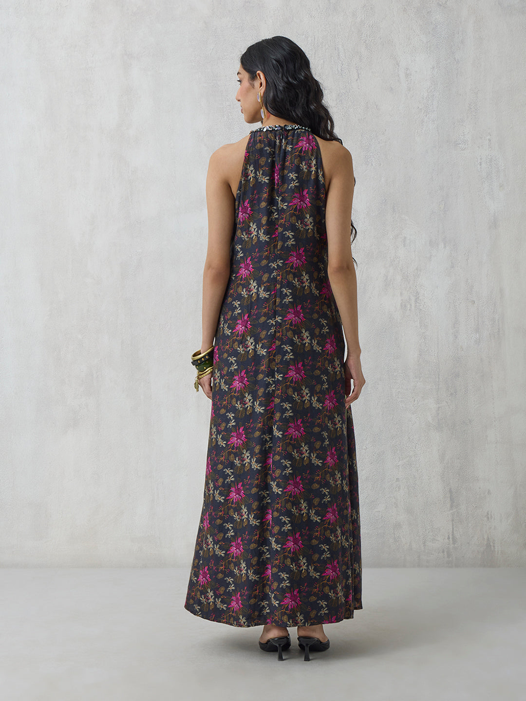 Printed Long Dress - Black