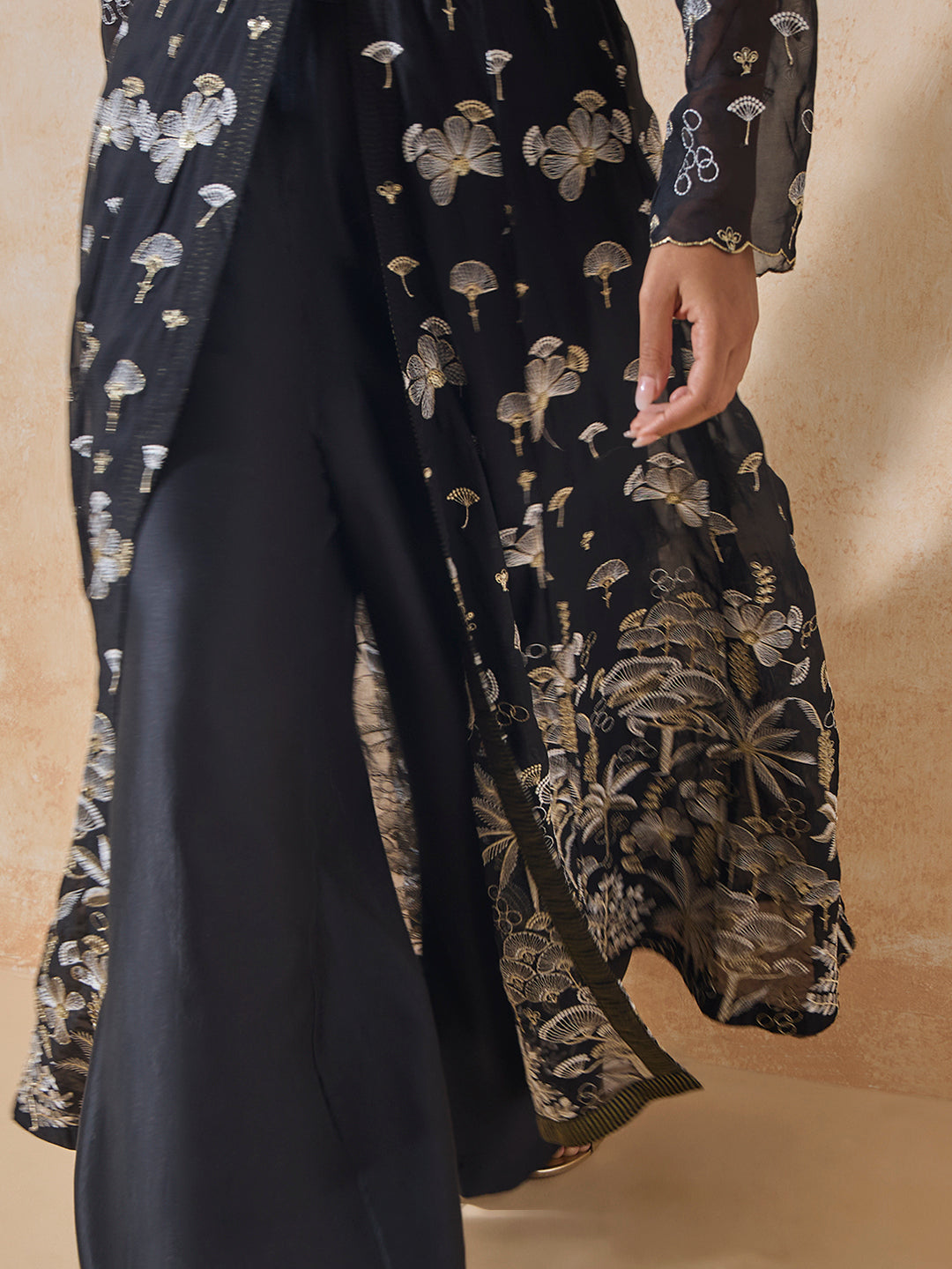 Embroidered A-Line Kurta - Black