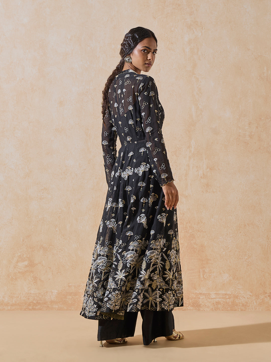 Embroidered A-Line Kurta - Black