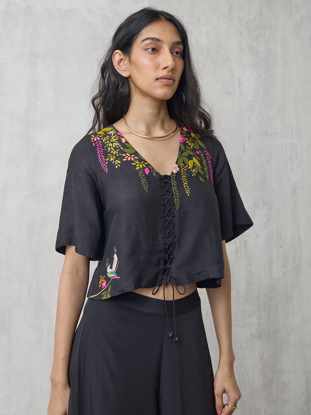 Printed Crop Top - Black