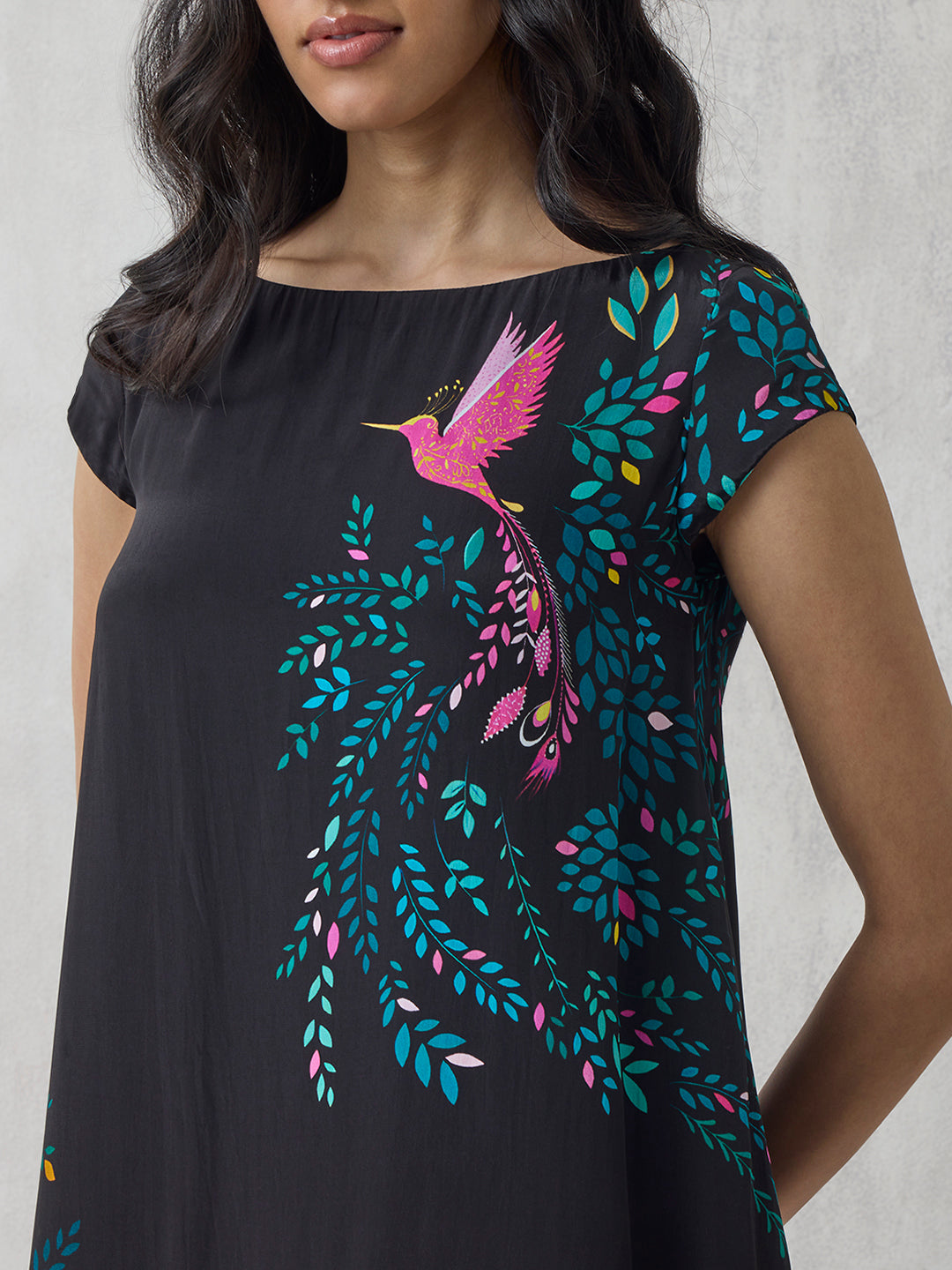 High Low Printed Dress - Black