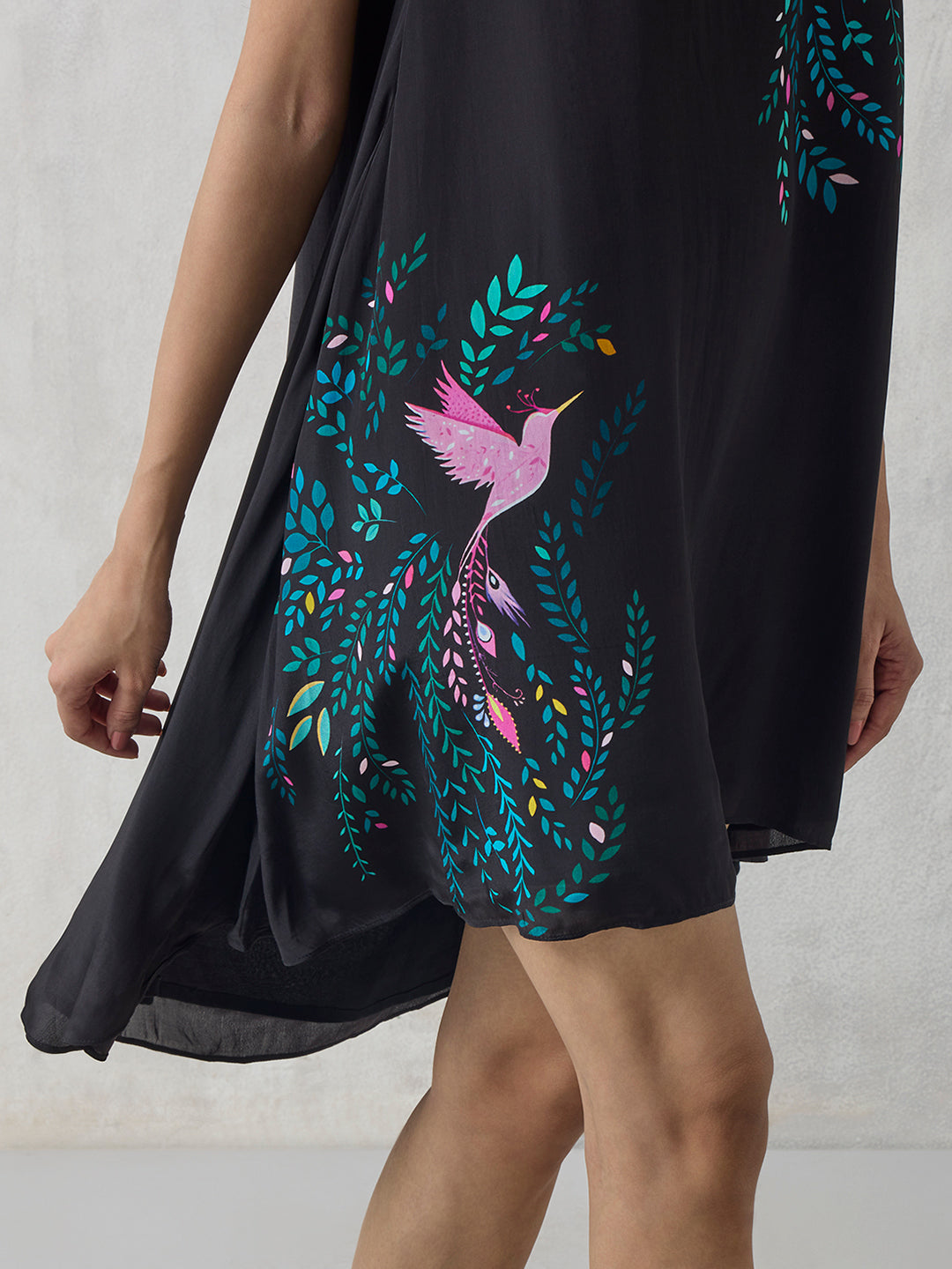 High Low Printed Dress - Black