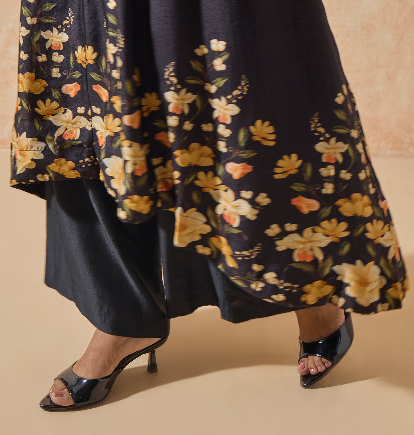 Printed High-Low Kurta - Black